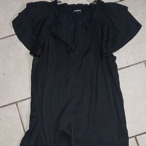 EXPRESS Women's Size L Black Satin Ruffled Blouse